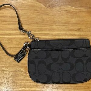 Coach Black Jacquard Signature Wristlet w/ Outside pocket & Zipper Strap